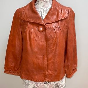 Classiques Entier Burnt Orange Cropped Leather Coat Large